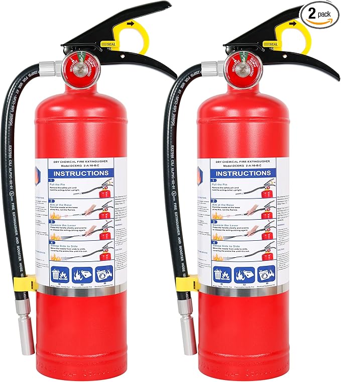 5 lb ABC Dry Chemical Fire Extinguisher with Wall Mount, 2A:10B:C Rated | All-Metal Valve, Quick-Release Bracket, 2 Pack Large Fire Extinguishers for Home, Garage, Factory, Car, Truck, Vehicle, Boat