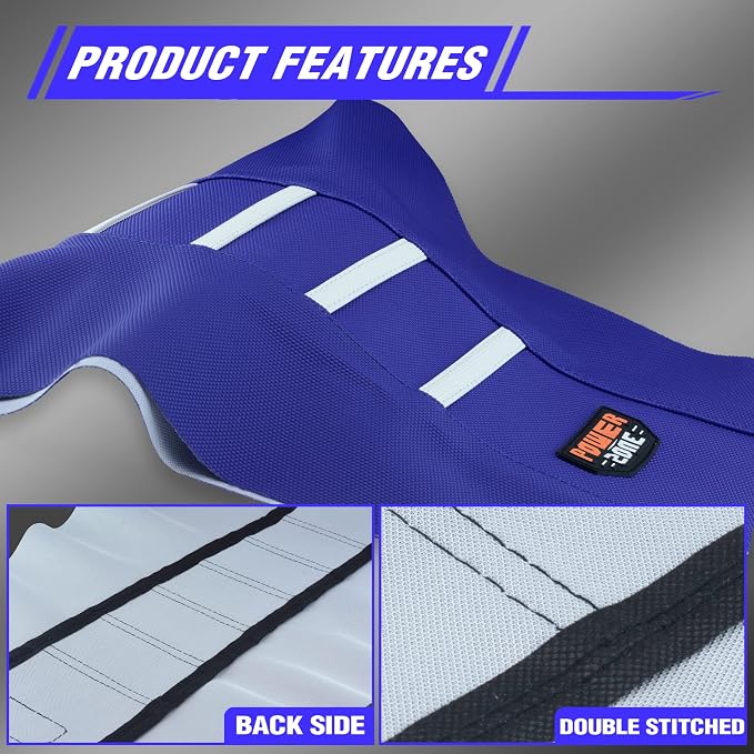 Dirt Bike Seat Cover - White Stripe Universial Seat Cover for Dirt Bike - Motorcycle Motorcross Enduro Seat Covers (Blue)