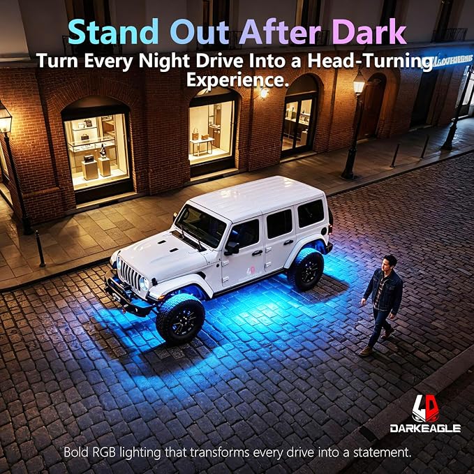 8Pods Full Angle RGB LED Rock Lights Full Kit for Jeep Trucks ATV UTV SXS RZR SUV Golf Cart Offroad Pickup, 240Chip Waterproof Multicolor Underglow Light with APP/RF Remote, Neon Underbody Accent 12V