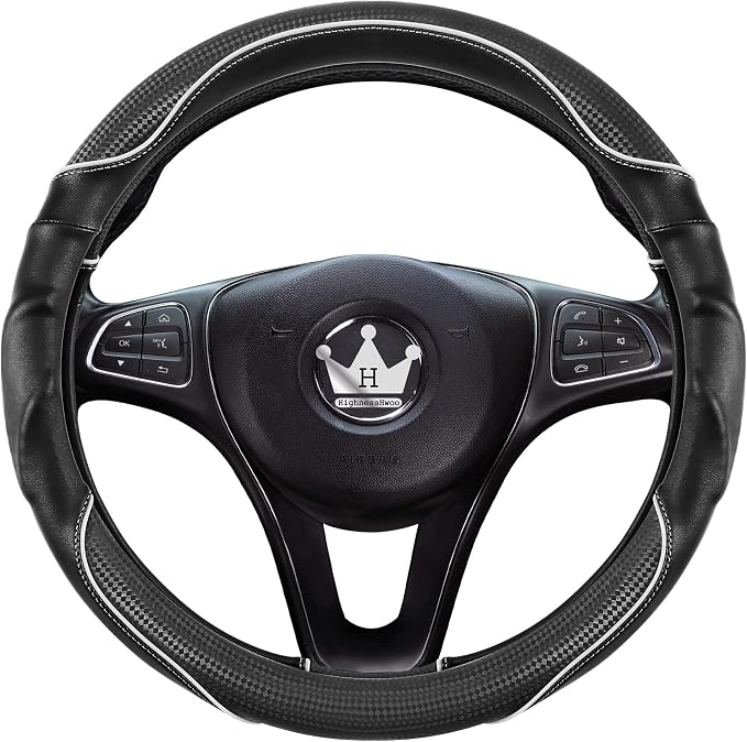 HighnessHwoo 3D Car Steering Wheel Cover Comfort Grip Massage Sporty Anti-Slip Carbon Fiber Faux Leather for F150, Trucks, Jeep, Van, Car Handle Covers for All Seasons, 15.2-16in, White