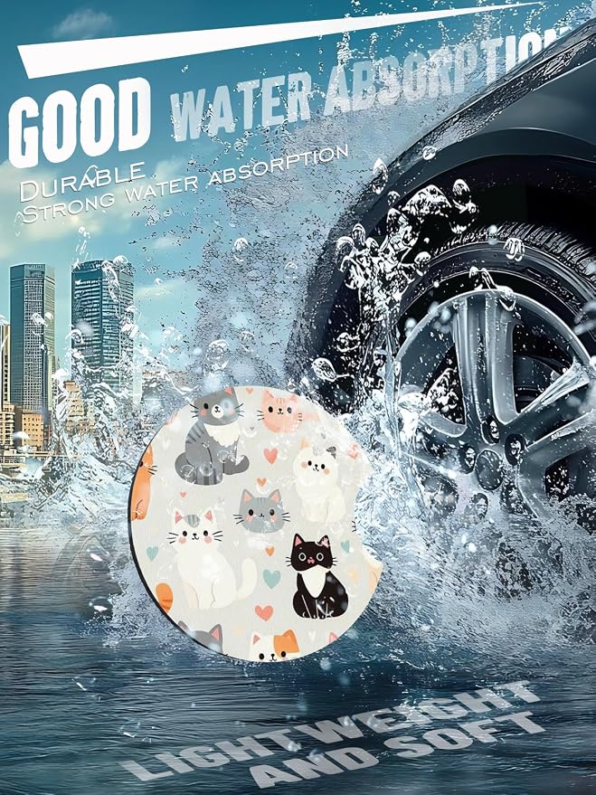 Car Cup Coasters,2 Pack Car Coaster,2.75inch Anti Slip and Absorbent Cars Coasters for Cup Holders,Neopren Accessories for Women,Cute Decor for Women (Cute Cats)