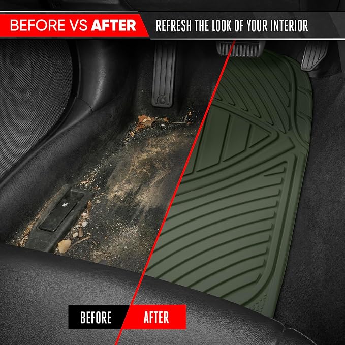 Motor Trend FlexTough Performance All Weather Rubber Car Floor Mats - 3 Piece Floor Mats Automotive Liners for Cars Truck SUV, Heavy-Duty Waterproof (Green)