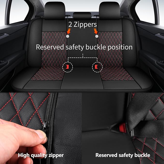 HChengkikz Faux Leather Full Set Car Seat Covers, Front & Split Rear | Bench Seat Protectors, Easy to Install Universal Fit for Sedans, Trucks, Vans, SUVs Automotive Interior Accessories
