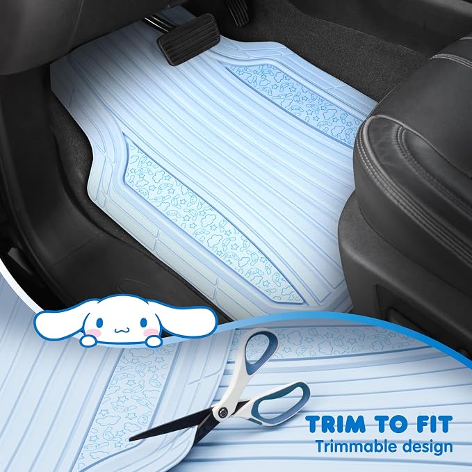 Cinnamoroll Car Mats 4pc Floor Mats for Cars Trucks SUVs Blue Car Floor Mats for Women Men Accessories Rubber Heavy Duty Cute Non-Slip Always Front Rear Hello Kitty Cute Car Accessories Blue