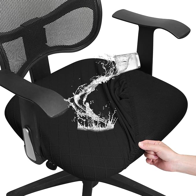 FORCHEER Waterproof Office Chair Seat Cover 20x20 Inch Black Stretch Jacquard Computer Chair Seat Cushion Slipcover Washable Removable