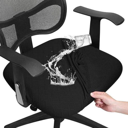 FORCHEER Waterproof Office Chair Seat Cover 20x20 Inch Black Stretch Jacquard Computer Chair Seat Cushion Slipcover Washable Removable
