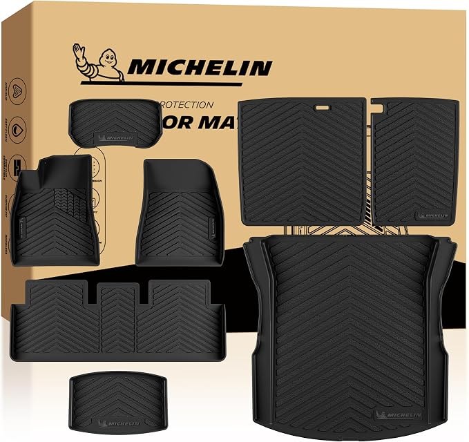 Michelin Vehicle Mats, Premier Series All-Weather TPE Custom Fit Liner for 2024-2027 Tesla Model 3 Floor Mats (8 Piece)
