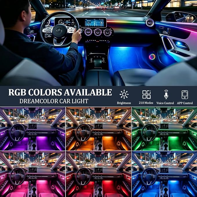 Acrylic Interior Car LED Strip Light,RGB 22 in 1 Neon Ambient Lighting Kits,Car Ambient Lighting with APP Control,LED Lights for Cars with Music Sync Dynamic Dreamcolor