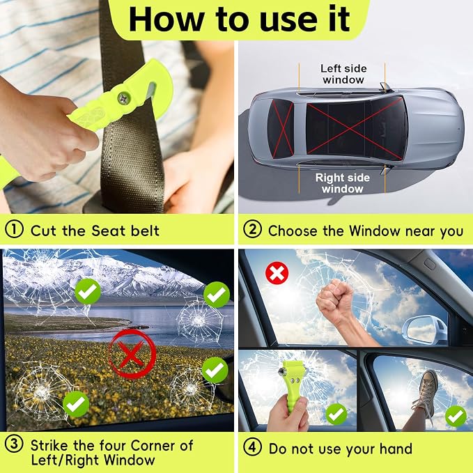 Car Window Breaker, 2-in-1 Emergency Escape Tool with Seatbelt Cutter, Car Glass Breaker for Family Rescue and Traffic Accident Emergency Escape