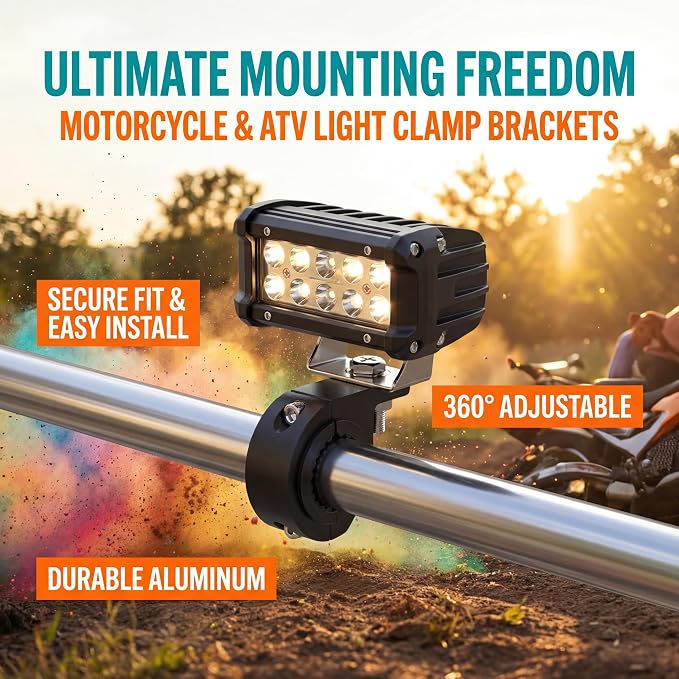 ANKIA 2Pcs Motorcycle LED Light Horizontal Clamp Mounting Bracket Kit Fit on 7/8” Bull Bars Roof Racks Roll Cages for Motorcycle ATV UTV Spotlights Fog Light Mount Motorbike Accessories (M10)