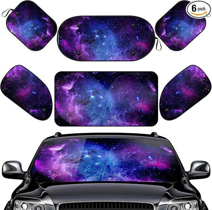 Moukeren 6 Pieces Car Windshield Sunshade Cover Set Car Window Sun Shades UV Rays Sun Visor Protector Auto Windshield Sunshades Cover for Van SUV Truck (Galaxy)