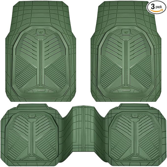 CAR PASS Heavy Duty Rubber Car Mats, Deepdish All Weather Floor Mats for Car Full Set, Universal Automotive Mats Trim to Fit for Sedans SUVs Trucks, Waterproof Anti-Slip Deep Tray 3 Pieces Olive Green