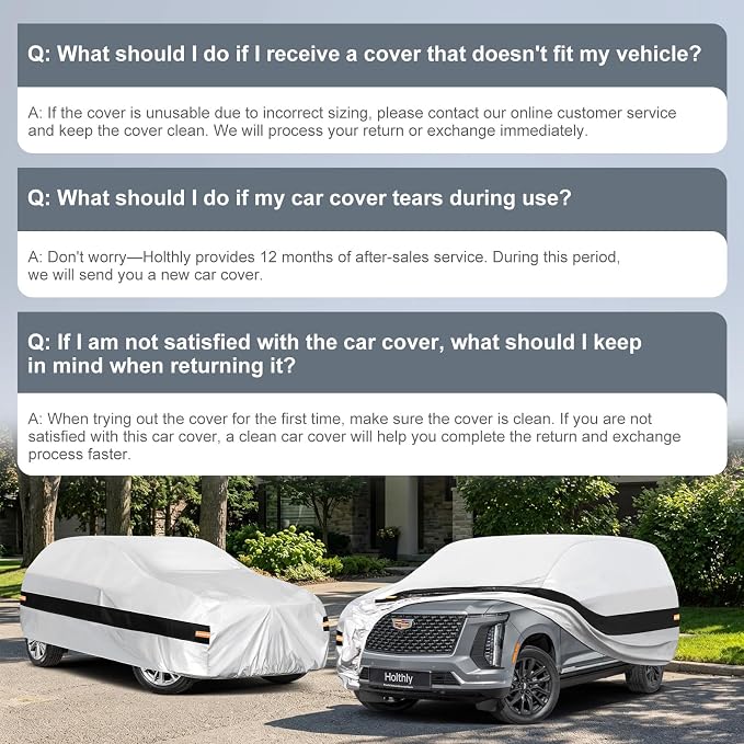 10 Layers SUV Car Cover Custom Fit for Cadillac Escalade SWB (2007-2026), Waterproof All Weather for Automobiles, Outdoor Full Cover Sun Dust Rain Protection with Cotton. Silver