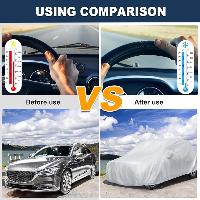 ACROPIX 180T Gray Car Cover Waterproof All Weather Full Exterior Cover Rain Hail Sun Protector Car Cover Fit for SUV Length 185-189 Inch - Pack of 1