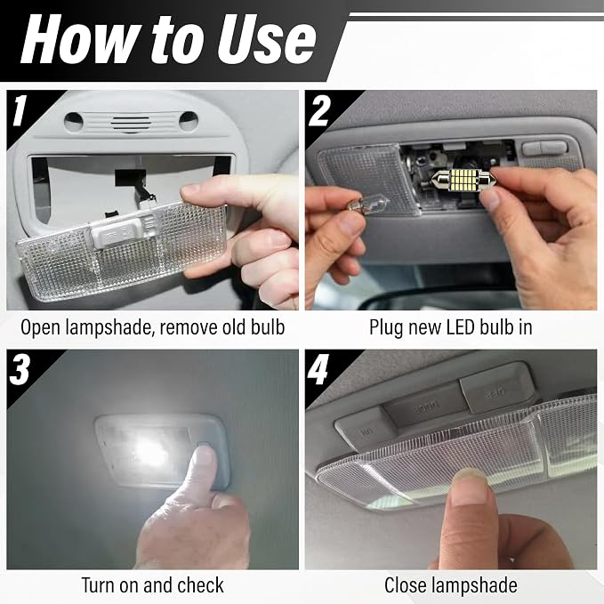 ecocstm 24 PCS LED Interior Car Lights, T10 31mm 41mm LED Interior Lights Replacement Kit, 12V Interior Led Lights for Cars Dome, Map, License Plate, Door, Trunk, Indicator Light (White)