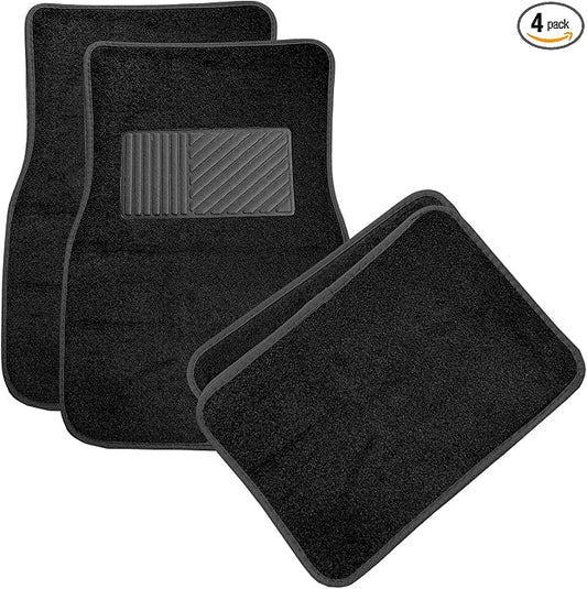 4PCS Car Floor Mats, Anti-Slip Waterproof Car Carpets with Safety Heel Pad, Heavy Duty Floor Mat for All Weather Protection, Universal Trim to Fit for Sedans Trucks SUVs (Black)