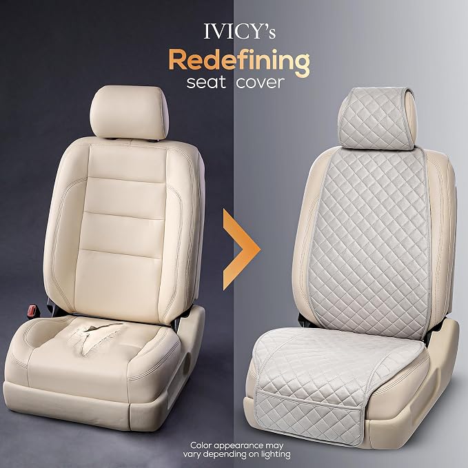 IVICY Faux Suede Front Car Seat Cover – Non-Slip Bucket Seat Protector for Most Cars, SUVs, Vans & Trucks – 1 Seat Cover, Machine Washable, Side-Airbag Friendly, Light Gray