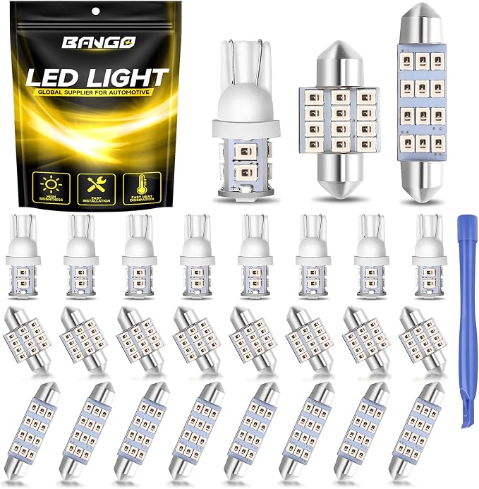 BANGO 24 Pieces Car LED Interior Light Bulbs, Non-Polarity Design with Removal Tool, Suitable for Car Dome Map Door Trunk License Plate Lights, Etc. (Blue)
