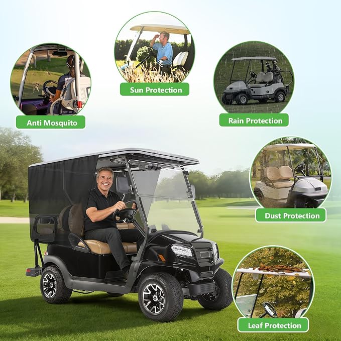 600D Golf Cart Sunshade for Club Car DS, Mesh Sun Enclosure for UV Protection, Heat & Wind Blocker, Cool Mesh