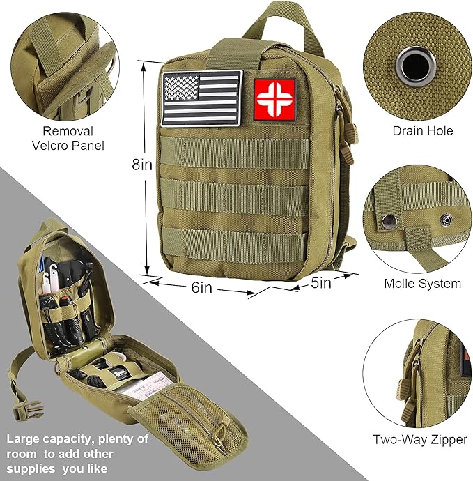 LUXMOM Survival Kit and First Aid Kit, 142Pcs Professional Survival Gear and Supplies Equipment with Molle Pouch, Gift for Fathers Day Men Dad Husband Camping Hiking Hunting Outdoor Adventure