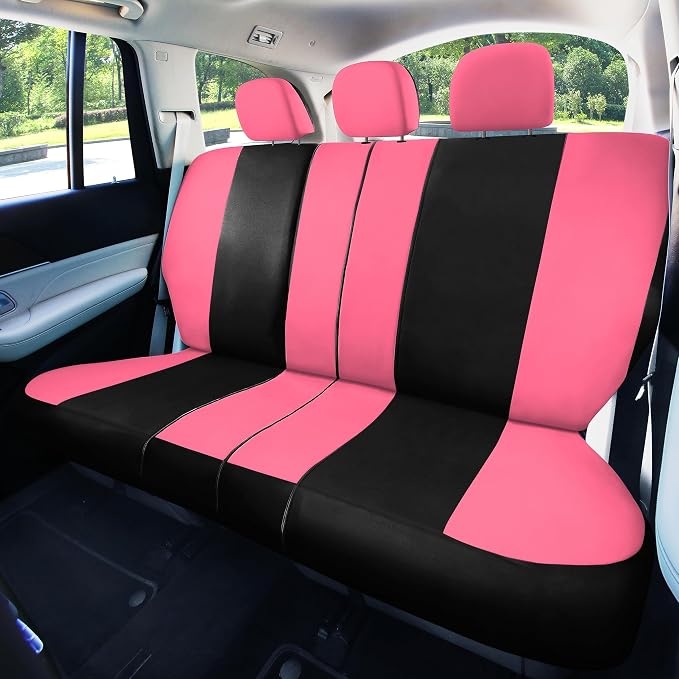 FH Group Universal Car Seat Covers Full Set for SUV Truck Sedan Vans | Waterproof All-Purpose Cloth Seat Cover Set Airbag Compatible Washable Split Bench Protector Interior Upgrade - Pink