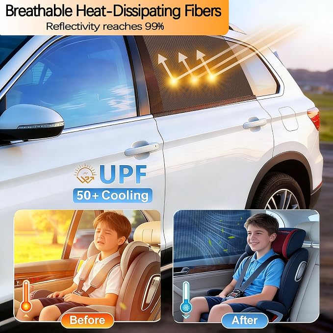 2 Pack car Window Shade Back Car Window Covers Shades,Sunshade for car Window Baby, UV Protection Breathable Spandex Window Covers, Universal Fit Most (99%) of Cars(Medium 42.5"x21.5")