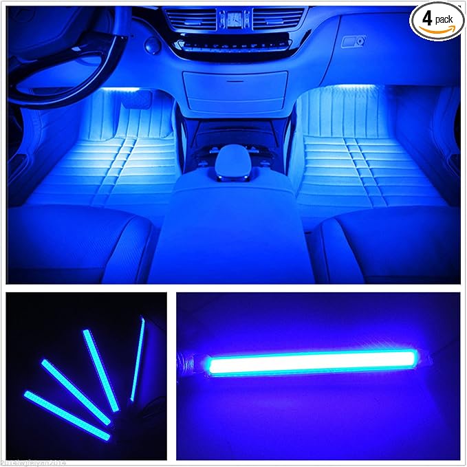 Car LED Strip Light, EJ's SUPER CAR 4pcs 48 LED Car Interior Lights Under Dash Lighting Waterproof Kit,Atmosphere Neon Lights Strip for Car,DC 12V(Blue)