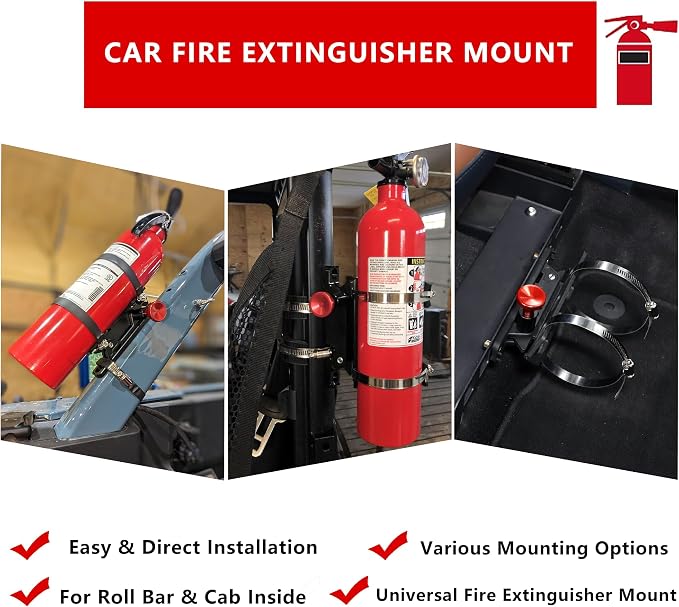 Aluminum Quick Release Fire Extinguisher Mount for 1-10LB Extinguisher | Fit Most Vehicle, Adjustable Roll Bar Holder Compatible with Jeep Wrangler TJ/JK/JL/JKU, Polaris RZR, Ranger, Can-Am X3, Gold