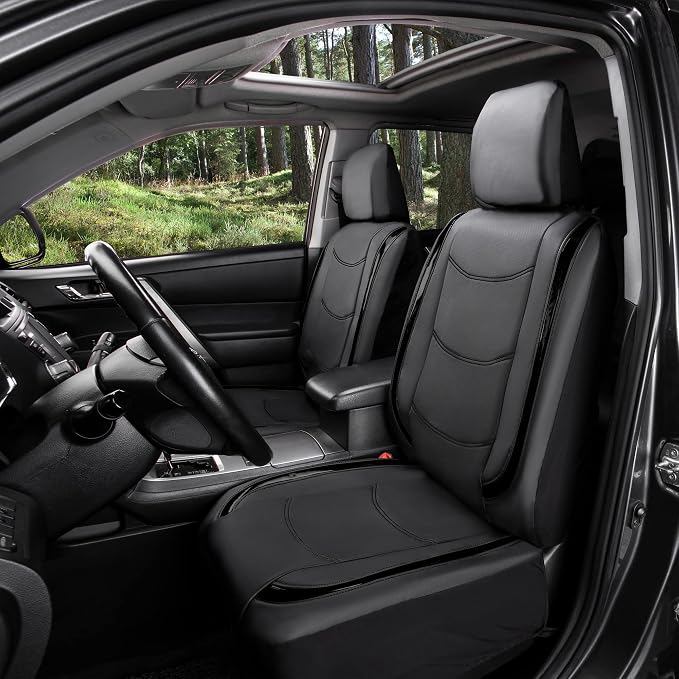FH Group Full Set Faux Leather Car Seat Covers - Universal Fit, Low Back Front Seat Covers, Airbag Compatible, Split Bench Rear Seat Cover for SUV, Sedan Black