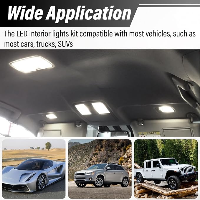 ecocstm 24 PCS LED Interior Car Lights, T10 31mm 41mm LED Interior Lights Replacement Kit, 12V Interior Led Lights for Cars Dome, Map, License Plate, Door, Trunk, Indicator Light (White)
