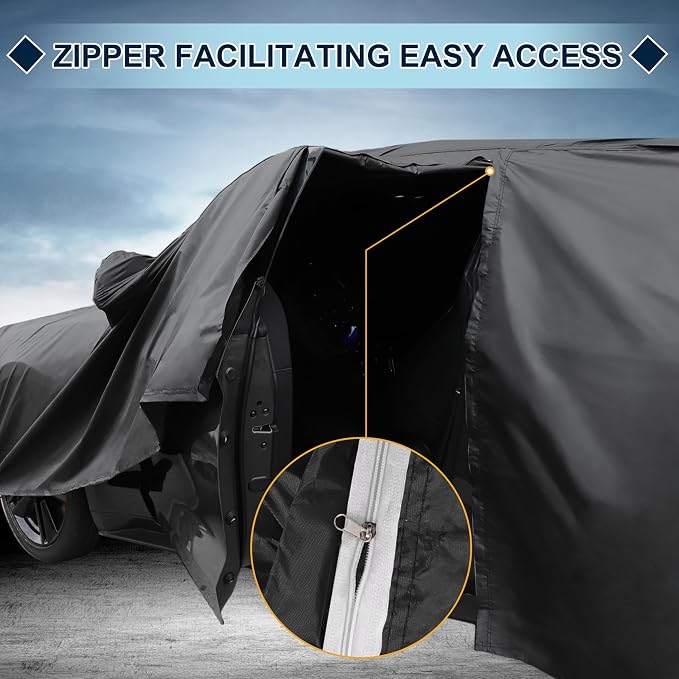 Black Heavy Duty Waterproof Car Cover for SUV 191"-199" - All-Weather UV Protected Outdoor Full Exterior Cover with Sun/Snow/Rain Resistance
