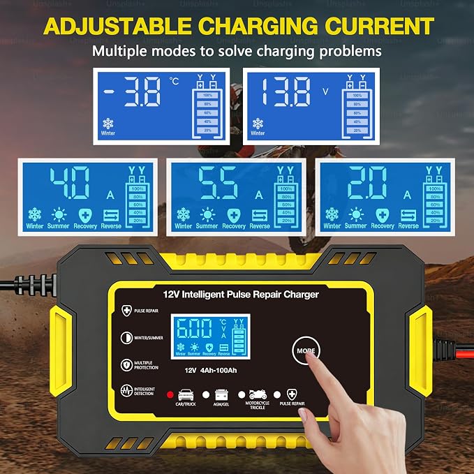 12V 6-Amp Battery Charger, Smart Trickle Charger Maintainer Yellow | Battery Desulfator, Winter & Summer Mode, Lead-acid Battery Chargers, for Car Truck Motorcycle Lawn Mower Boat