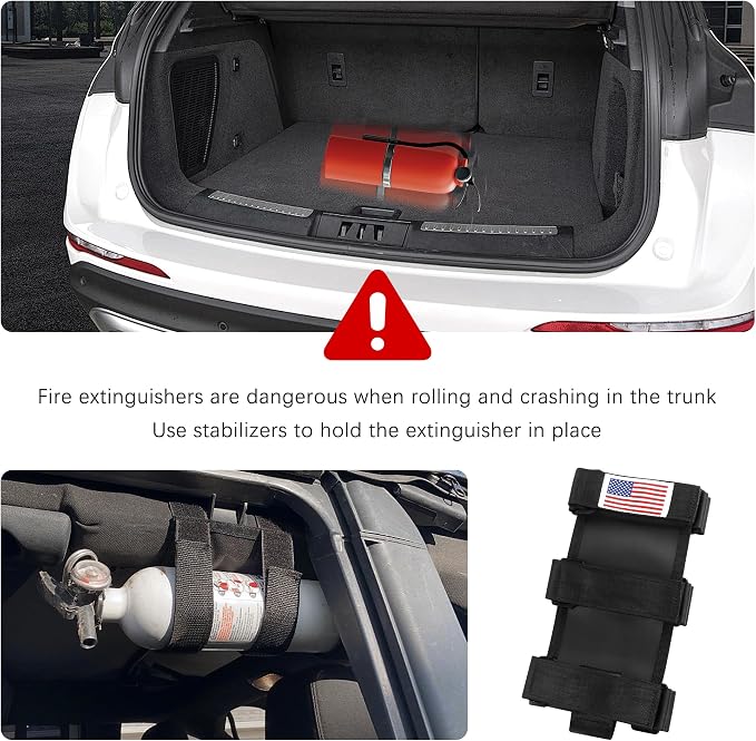OFBAND Roll Bar Car Fire Extinguisher Mount with American Flag,Fire Extinguisher Holder with Adjustable Straps for Fixing,Universal Car Accessories for Vehicle