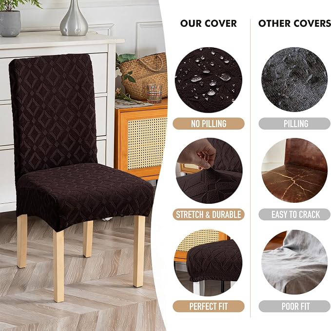 Genina Waterproof Chair Covers for Dining Room Set of 2, Removable Washable Chair Slipcover Protectors, Chocolate