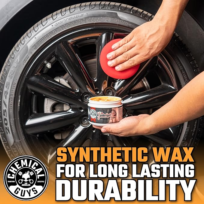 Chemical Guys, Wheel Guard & Rim Wax for All Wheel Finishes, Carnauba, 8 oz | Carnauba wax shields wheels and rims from brake dust and grime, adding gloss and easier rinse-off cleanup