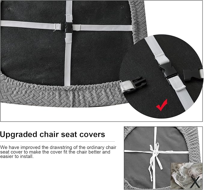 Genina Waterproof Seat Covers for Dining Room Chairs Covers Dining Chair seat Covers Kitchen Chair Covers slipcovers (Grey, 2 Pcs)
