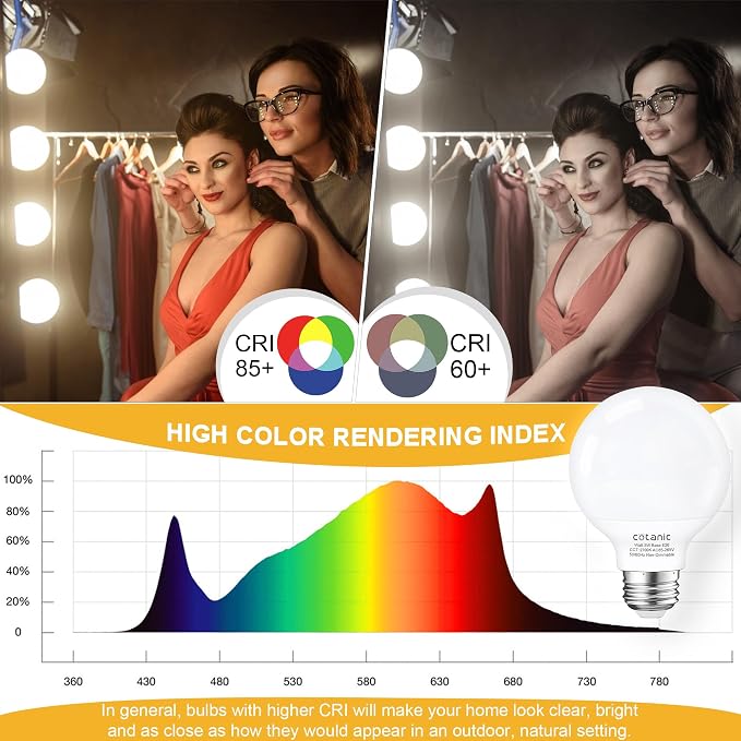 Cotanic G25 LED Vanity Light Bulb 2700K Warm White, Globe Light Bulbs for Bathroom Vanity Mirror 500LM,E26 Screw Base 5W 60W Incandescent Equivalent,Non-dimmable,Pack of 4