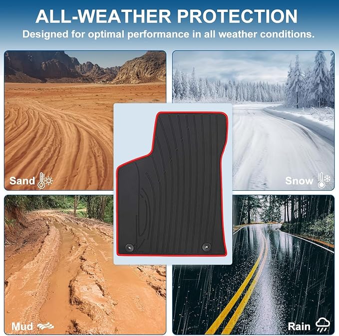 Car Floor Mat Rubber Custom Fit for Porsche Macan 2014-2025 2026 Black Red Auto Floor Liners All Weather Heavy Duty Odorless