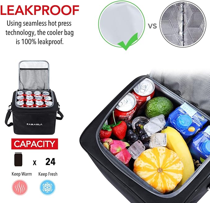 Farasla Waterproof Trunk Organizer with Insulated Leakproof Cooler Bag, Foldable Cover, Adjustable Securing Straps (Black)