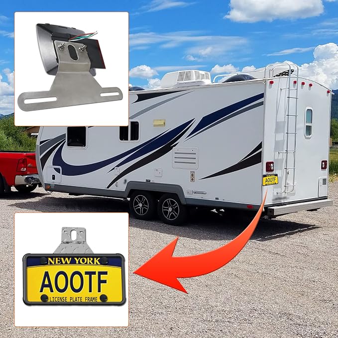 Aootf Trailer License Plate Bracket, Aluminum Holder & Silicone Frame | for Truck/RVs/Boats, Universal License Plate Light Mounting Kit, With Screw Cap
