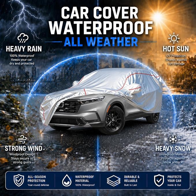 Waterproof All Weather Heavy Duty Vehicle Cover, 360° Underbody Wrap Windproof Design, Quick Install Outdoor Cover,（for Honda CRV 1996-2025）