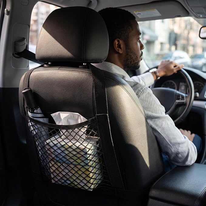FSHAANY'S 22.7" x 9.4" Automotive Mesh Cargo Net, Elastic Trunk Storage Organizer for SUV and Truck with Adhesive Backing