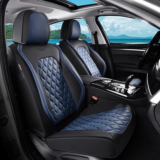 Coverado Universal Car Seat Covers Full Set, Sporty Non-Slip Waterproof Faux Leather Front & Rear Seat Protectors for Trucks SUVs, Mens Automotive Interior – BlackBlue