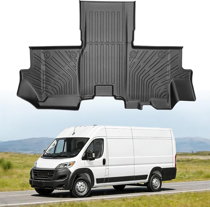 Floor Mats for Dodge Ram ProMaster Van 1500/2500/3500 2018-2025 | Custom Fit Heavy Duty TPE All Weather Protection, Waterproof Non-Slip Black Car Liners (Front Row Floor Mats)