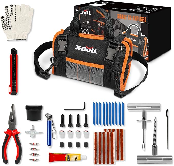 X-BULL Heavy Duty Tire Plug Kit All-in-One Tire Repair Kit with Self-Vulcanizing Plugs & Organized Bag for Car, SUV, Truck, Motorcycle, On Road & Off Road Professional Flat Tire Fix Kit