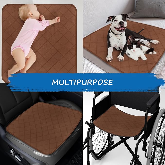 Waterproof Chair Pads for Adult Incontinence - Washable 4 Pack - 22" x 21" - Reusable Seat Pads for Men, Women - Brown