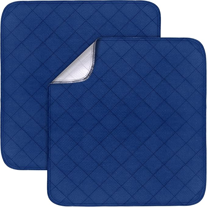 Waterproof Chair Pads for Incontinence 22" x 21", 2 Pack Non Slip Absorbent Wheelchair Reusable Seat Protector, Washable Seat Covers for Chairs, Navy