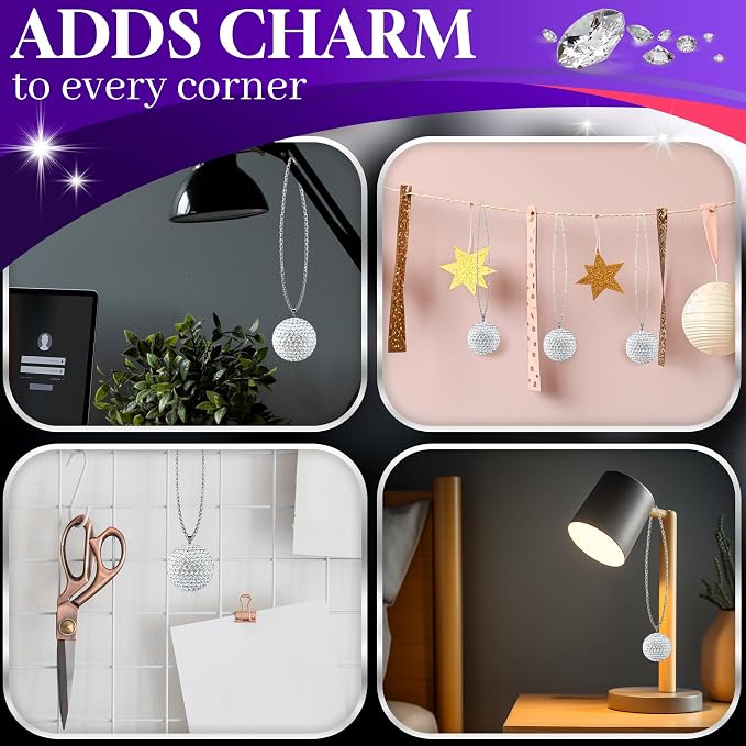 Bling Car Accessories - Elegant 1.37" Crystal Ball Rear View Mirror Charm with Hand-Set Sparkling Rhinestone and 17.7" Long Chain - Bling Rear View Mirror Accessories, Crystal Car Hanging Ornament
