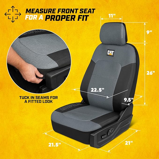 CAT MeshFlex Seat Covers Full Set for Full-Size Pickup Trucks Only - Gray | Front Bucket Seat Covers & 60/40 Split Rear Bench Protector – Interior Accessories For F-150, Silverado, Ram, Sierra & Tundra