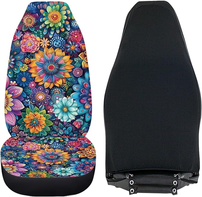 Car Seat Covers Universal Fit Most Vehicles Boho Floral Blossoms 2 Packs Automotive Interior Accessories Fits Most Cars, Sedans, Vans, Trucks